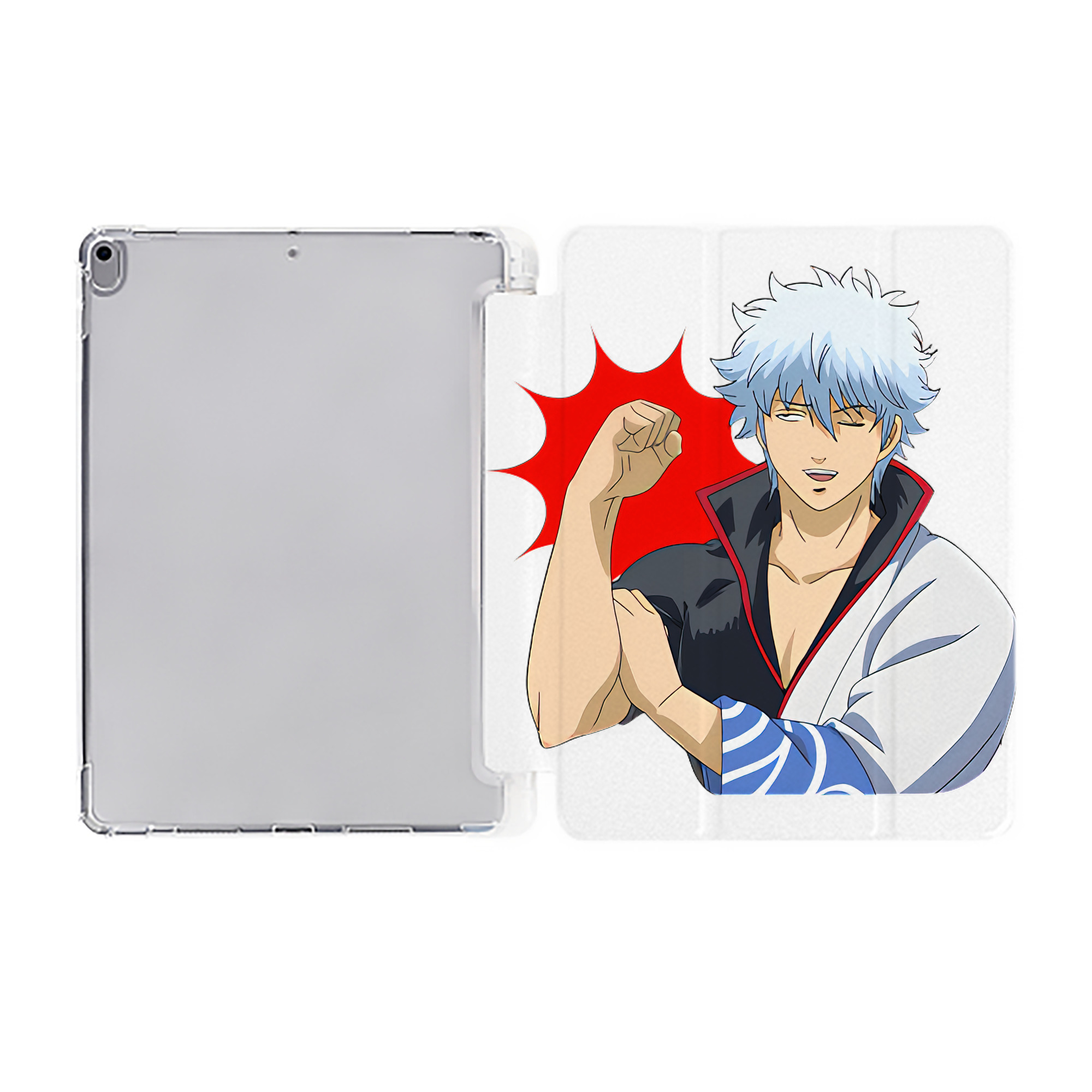 ぎんたま 坂田銀時（さかたぎんとき） 神楽 志村新八（しむら しんぱち） GINTAMA Sakata Gintoki Kagura Shimura Shinpachi IPad ケース ペン収納付き 三つ折りスタンド PUレザー×シリコン 対応機種9.5/10.5/10.9インチ